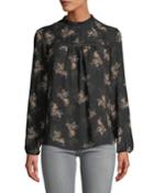 Mock-neck Floral-print Blouse W/