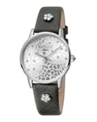 32mm Silvia Textured Leather Watch, Gray/steel