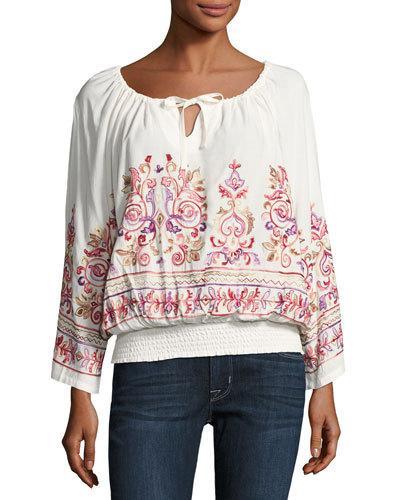 Embroidered Woven Blouse, White Pattern