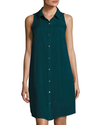 Sleeveless Button-front Twill