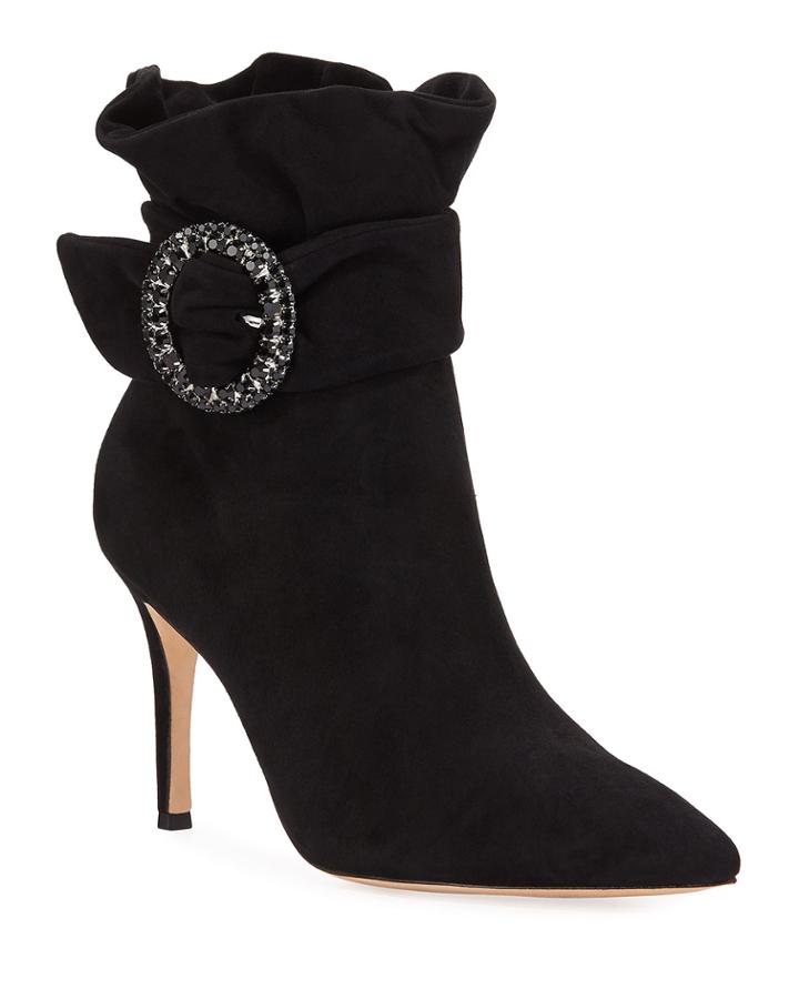 Emerald Suede Ruffle-cuff Booties