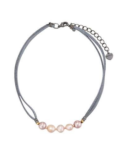 Freshwater Pearl & Leather Choker Necklace