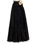 Lanvin Long Tiered A-line Skirt With Rosettes, Black, Women's,
