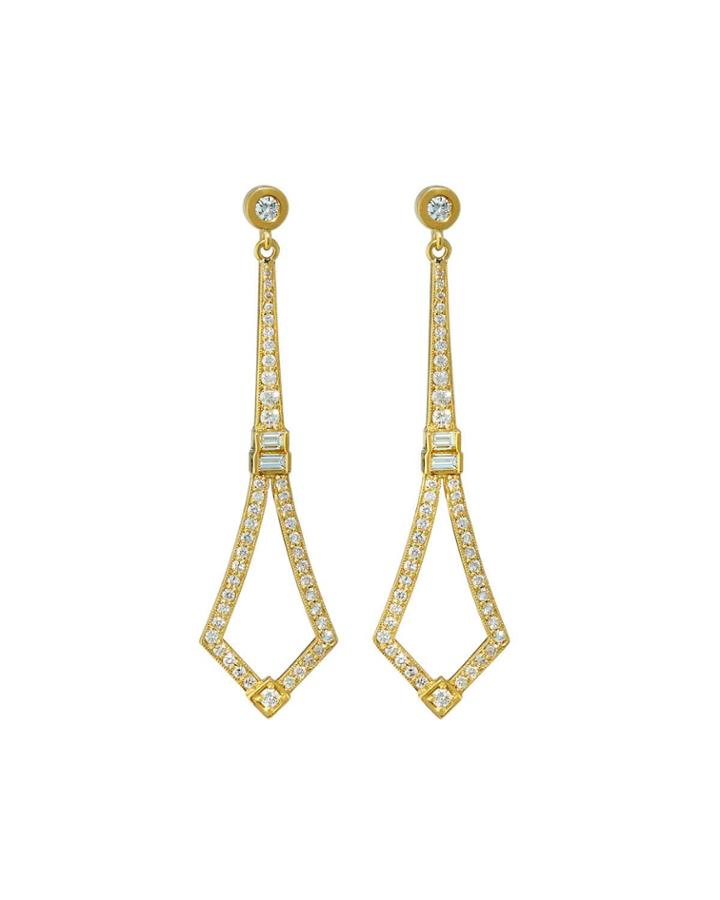 18k Long Diamond Deco Earrings