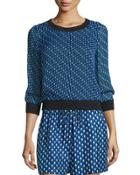 Carenza Diagonal Dots Silk Top, Black/blue