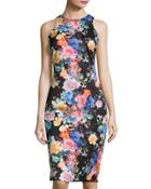 Sleeveless Bodycon Floral-print Dress,