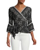 3/4-sleeve Floral Wrap Top