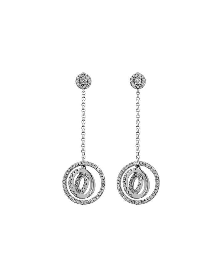 18k White Gold Diamond Concentric Dangle Earrings