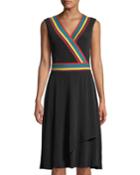 Multicolor Striped-trim Sleeveless Wrap Dress