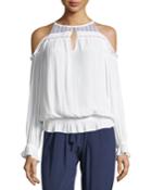 Harper Cold-shoulder Blouson Top With Embroidery
