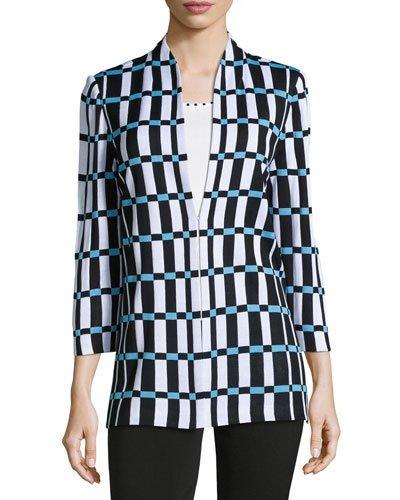 Check-print Knit Jacket, Blue/white/black