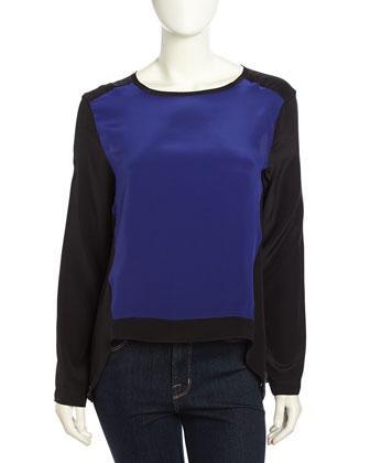 Nicole Miller Artelier Miles Long-sleeve Colorblock Crepe Blouse,