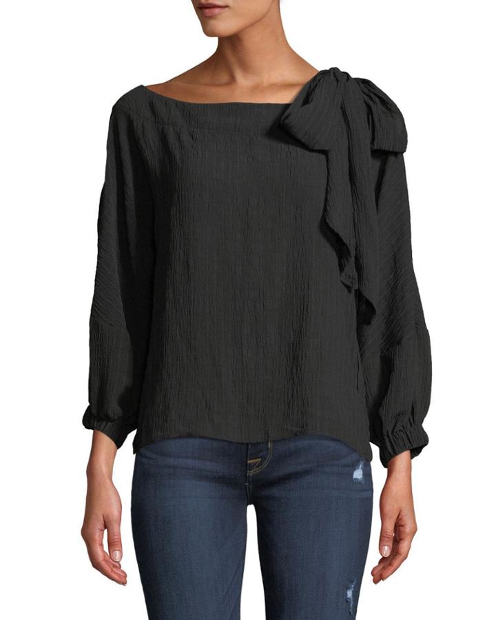 Tie-shoulder Long-sleeve Blouse