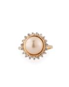 Peach Freshwater Pearl & Diamond Ring In 14k Gold,