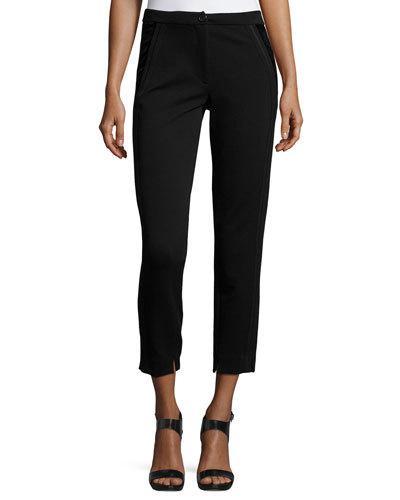 Velvet-side Slim Cropped Pants, Black