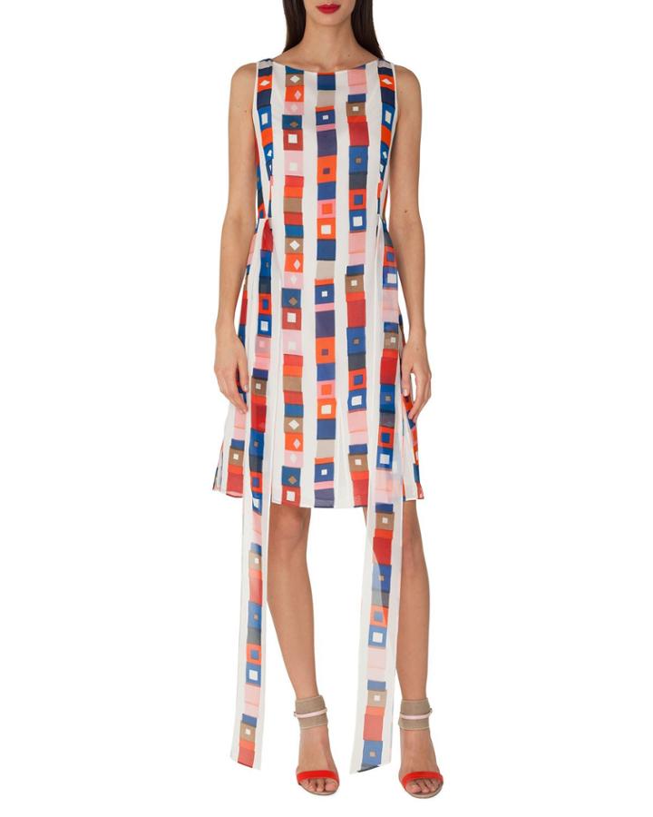 Sleeveless Super-stripe Photo-print Silk Carwash Dress