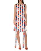 Sleeveless Super-stripe Photo-print Silk Carwash Dress
