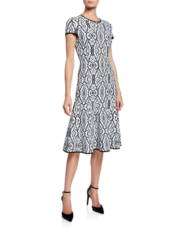 Artisanal Ikat Jacquard Cap-sleeve Fit-and-flare Dress