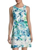Floral-print Sleeveless Shift Dress, Blue Pattern