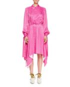 Dot-print Drawstring Satin Dress With Hanky Hem