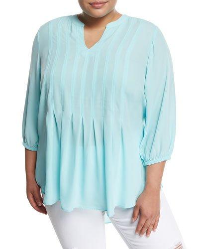 3/4-sleeve Flowy Pintucked Top,