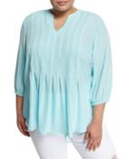 3/4-sleeve Flowy Pintucked Top,
