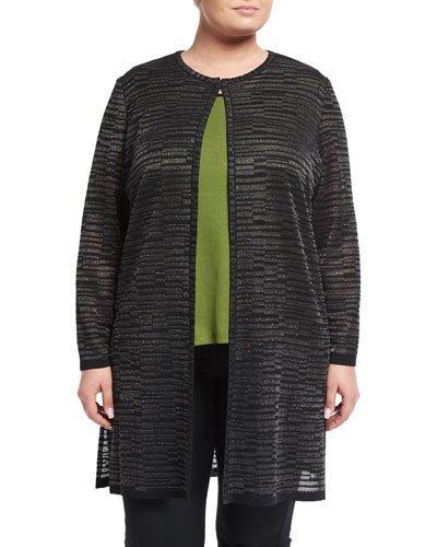 Metallic-striped Knit Jacket, Black,