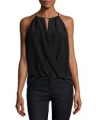 Bria Surplice Silk Georgette Top, Black