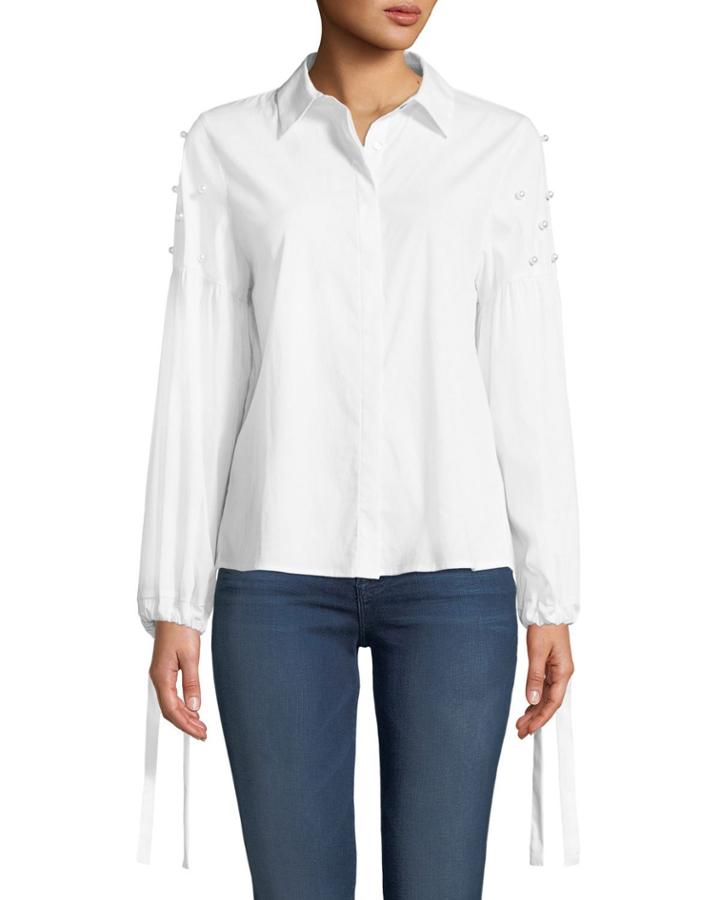 Pearlescent-shoulder Tie-sleeve Blouse