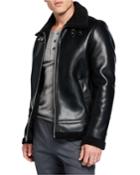 Men's Faux-leather Buckled-neck Jacket, Black
