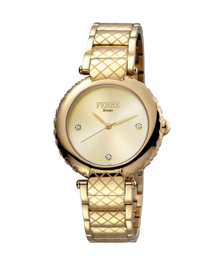 Women's 34mm Stainless Steel 3-hand Knurl Watch With Bracelet, Golden