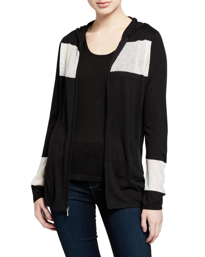 Zip-front Colorblock Cashmere-blend Hoodie Jacket W/