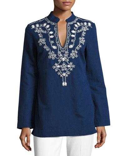 Long-sleeve Embellished Tory Tunic W/ Puka