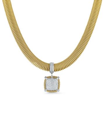 Spring Coil Cable & Pave Diamond Pendant Necklace, Yellow,