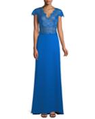 Nolan Scalloped Lace-bodice Gown