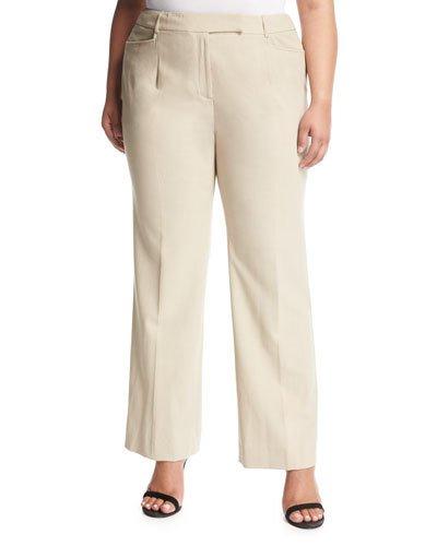 Bi-stretch Straight-leg Pants, Beige,