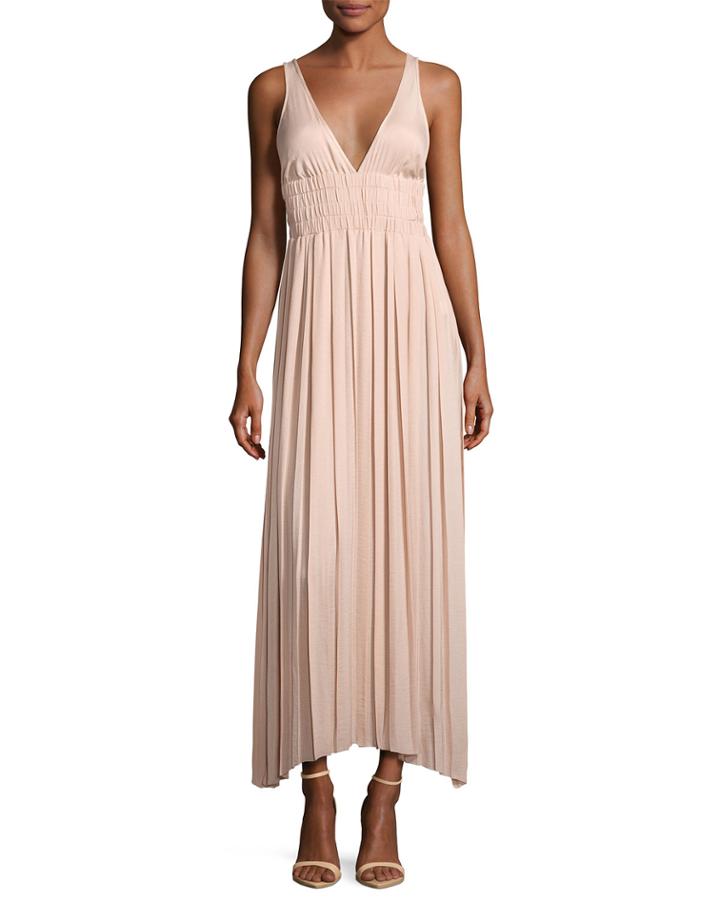 Ellison Sleeveless Smocked-waist Gathered Dress,