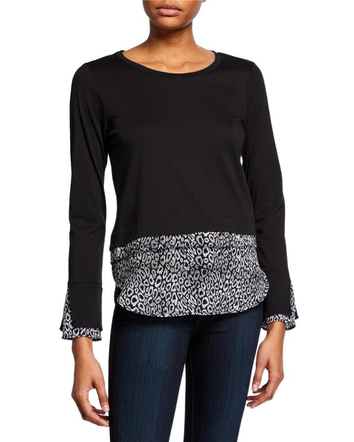 Long-sleeve Mixed-media Blouse