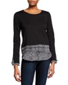 Long-sleeve Mixed-media Blouse