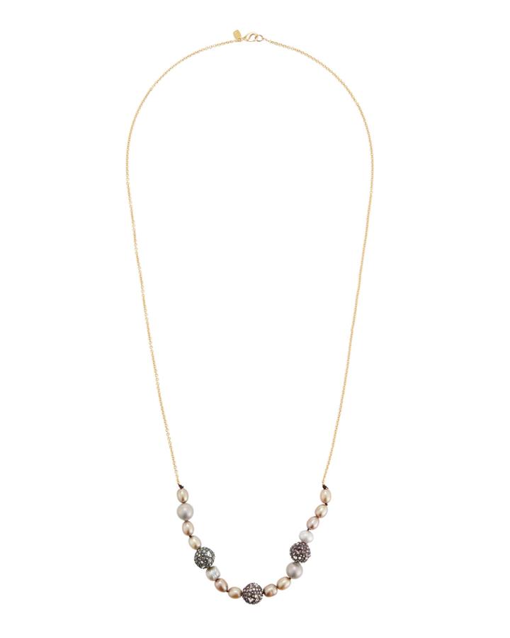 Long Crystal Pav&eacute; Beaded Necklace