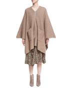 Ribbed Cashmere-silk Zip-front Poncho, Beige
