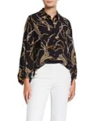 Long-sleeve Belt-print Blouse