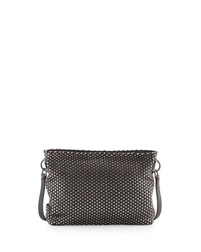 Benson Metallic Woven Crossbody Bag, Black/gray