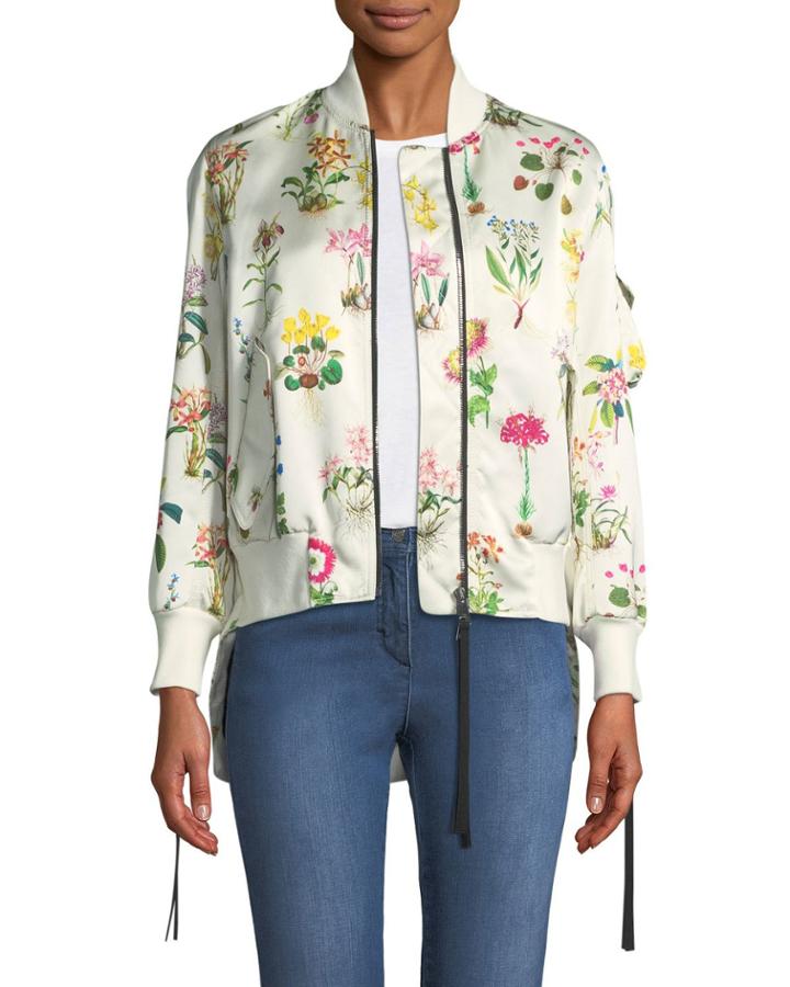 Floral-print Satin Bomber Jacket