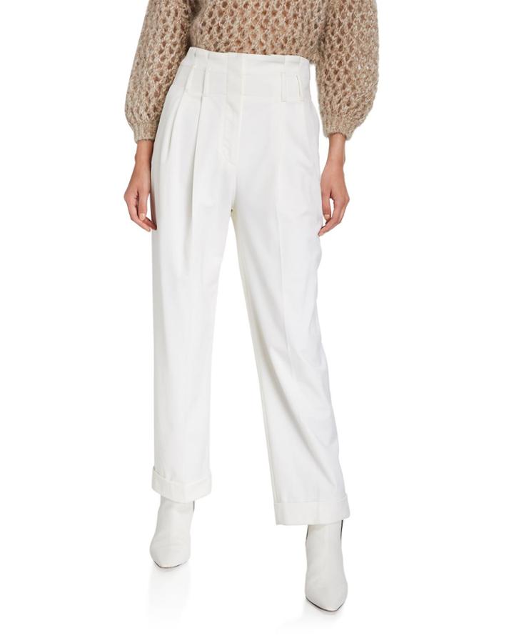 Wool Pleated Full-leg Pants