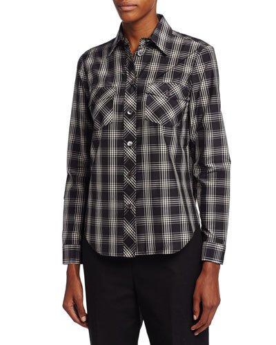 Plaid Patch-pocket Shirt, Black/muslin