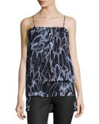Layered Feather-print Camisole, Blue