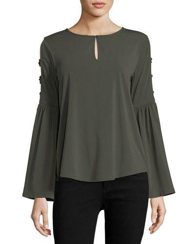 Bell-sleeve Keyhole Blouse