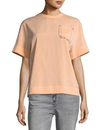 Fringe Pocket Silk Blouse,