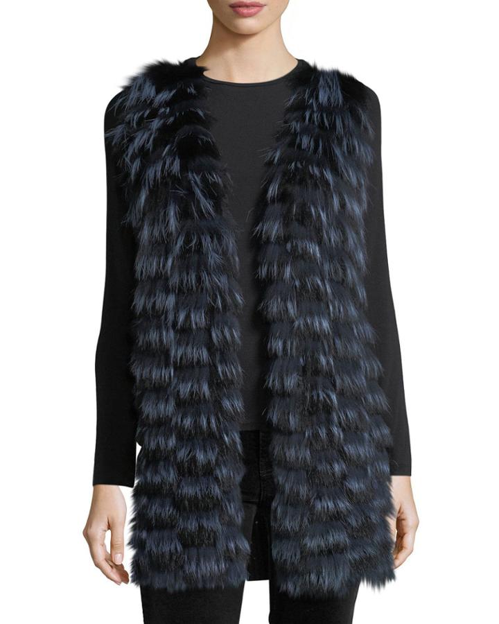 Luxury Cashmere Vest W/ Fox Fur Front & Sequin-trim Back